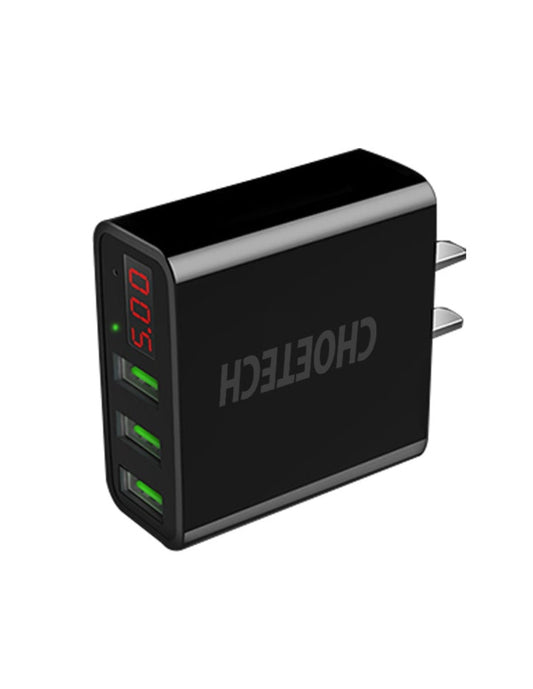 Cargador de Pared USB Triple con Carga Rapida PD Negro