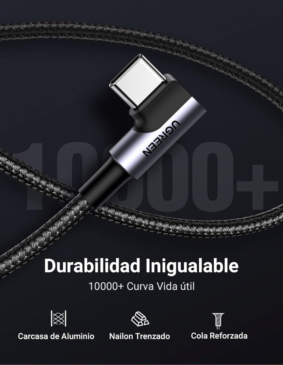 UGREEN Cable Usb C 90 Grados 2m, 18W Carga Rápida Gris